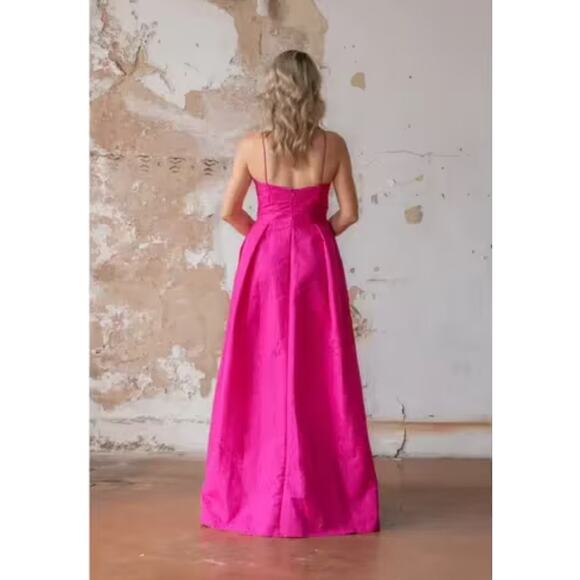 $1360 REBECCA VALLANCE Frenchy Taffeta Gown Hot PinkFuchsia 0 Maxi Dress - Picture 7 of 16